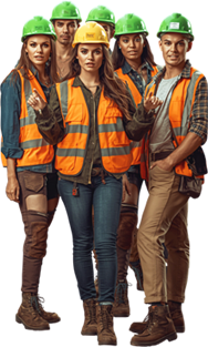 Construction crew standing in front of a grapple truck